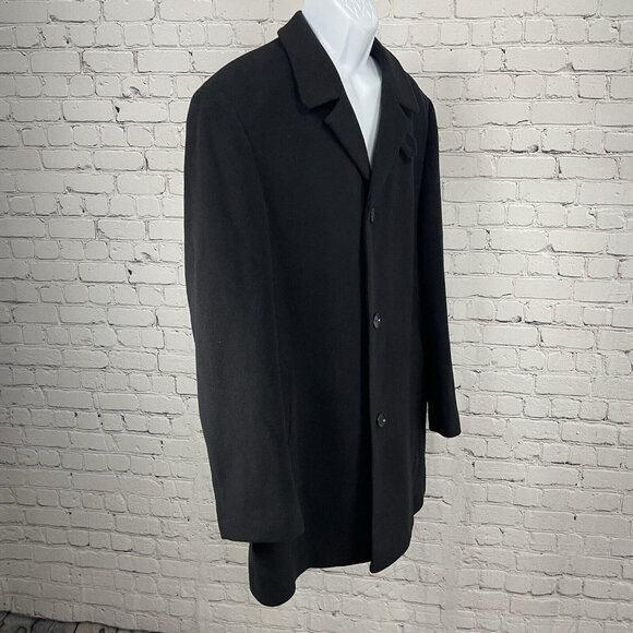 Calvin Klein Black Wool Cashmere 3 Button Overcoat Collar Pockets Lined Size 42L - Picture 9 of 9